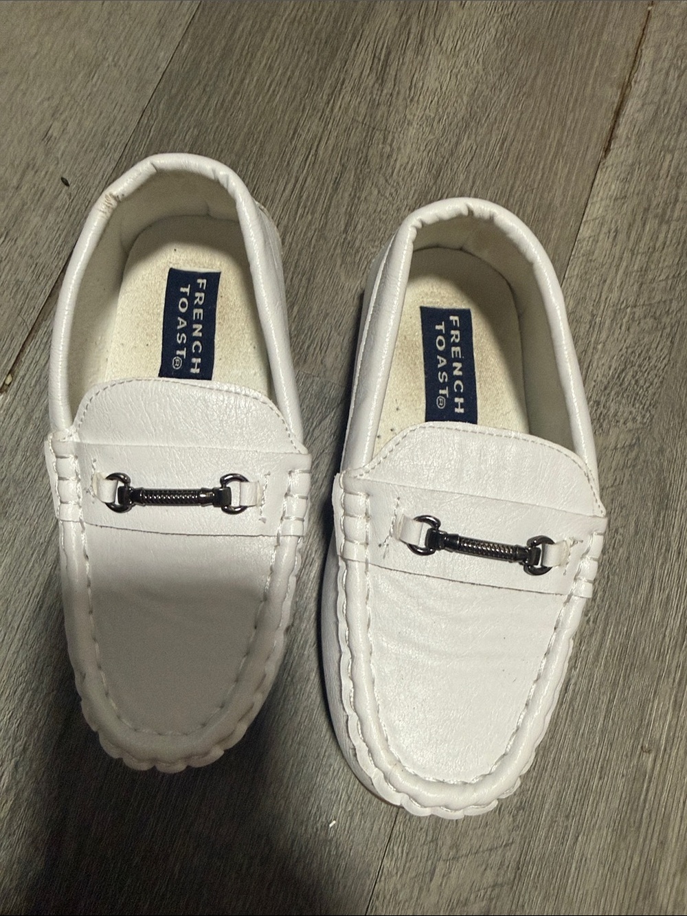 French Toast Girls White Moccasin Loafers with Silver Bit